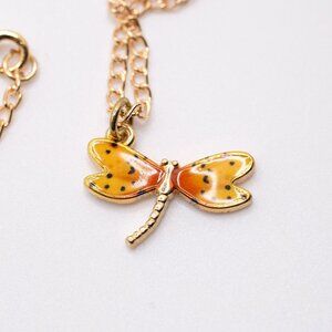 Handmade Goldtone Yellow & Orange Spotted Dragonfly Necklace